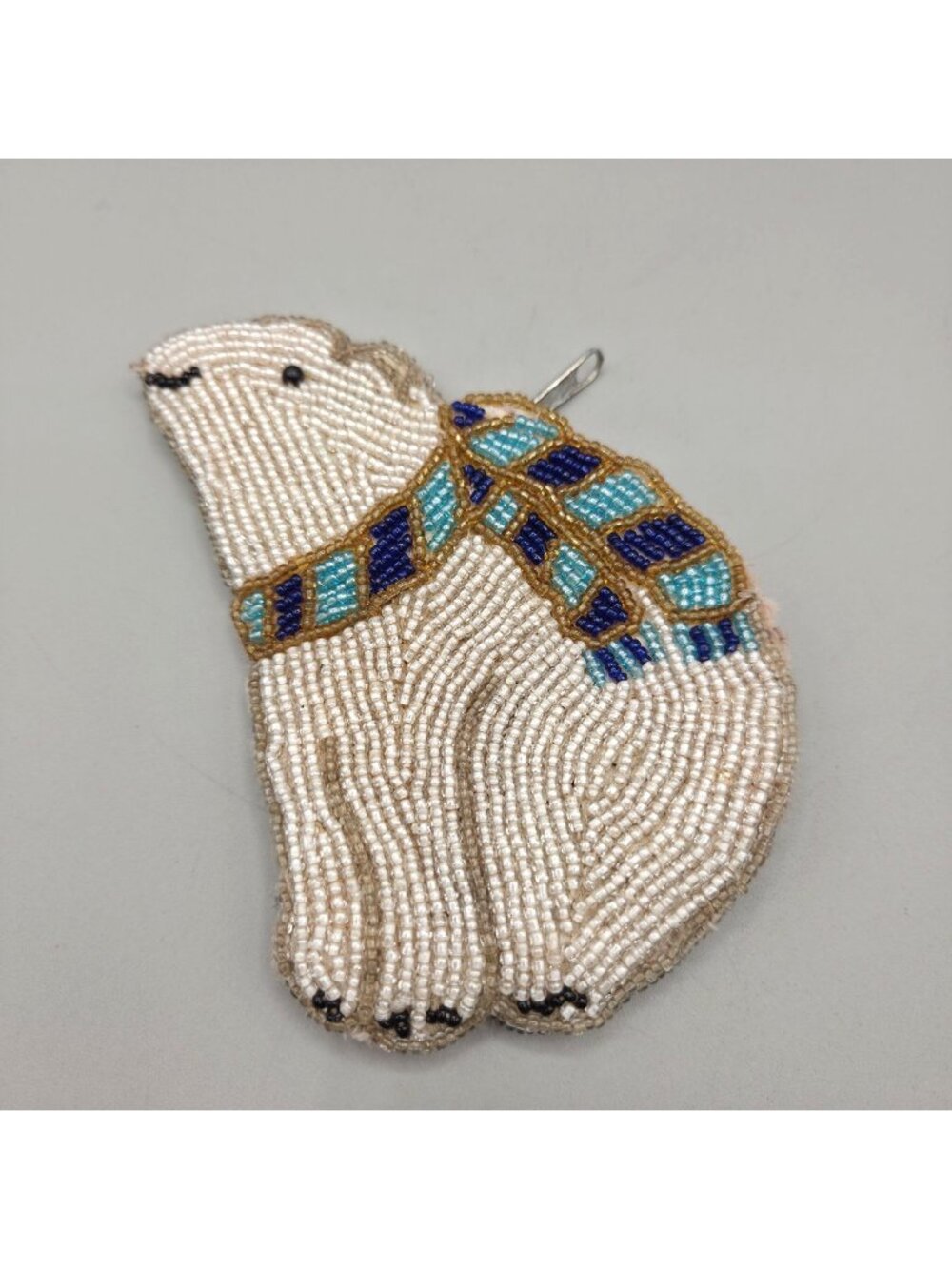 Beaded Polar Bear Coin Pouch Zip Closure Satin Lining Glass Beads